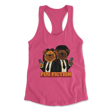 Pug Fiction Womens Racerback Tank in Hot Pink color